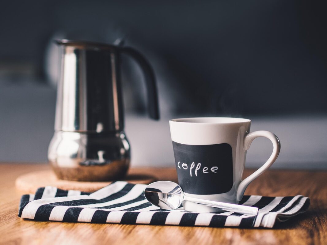 Stovetop coffee pot brewing