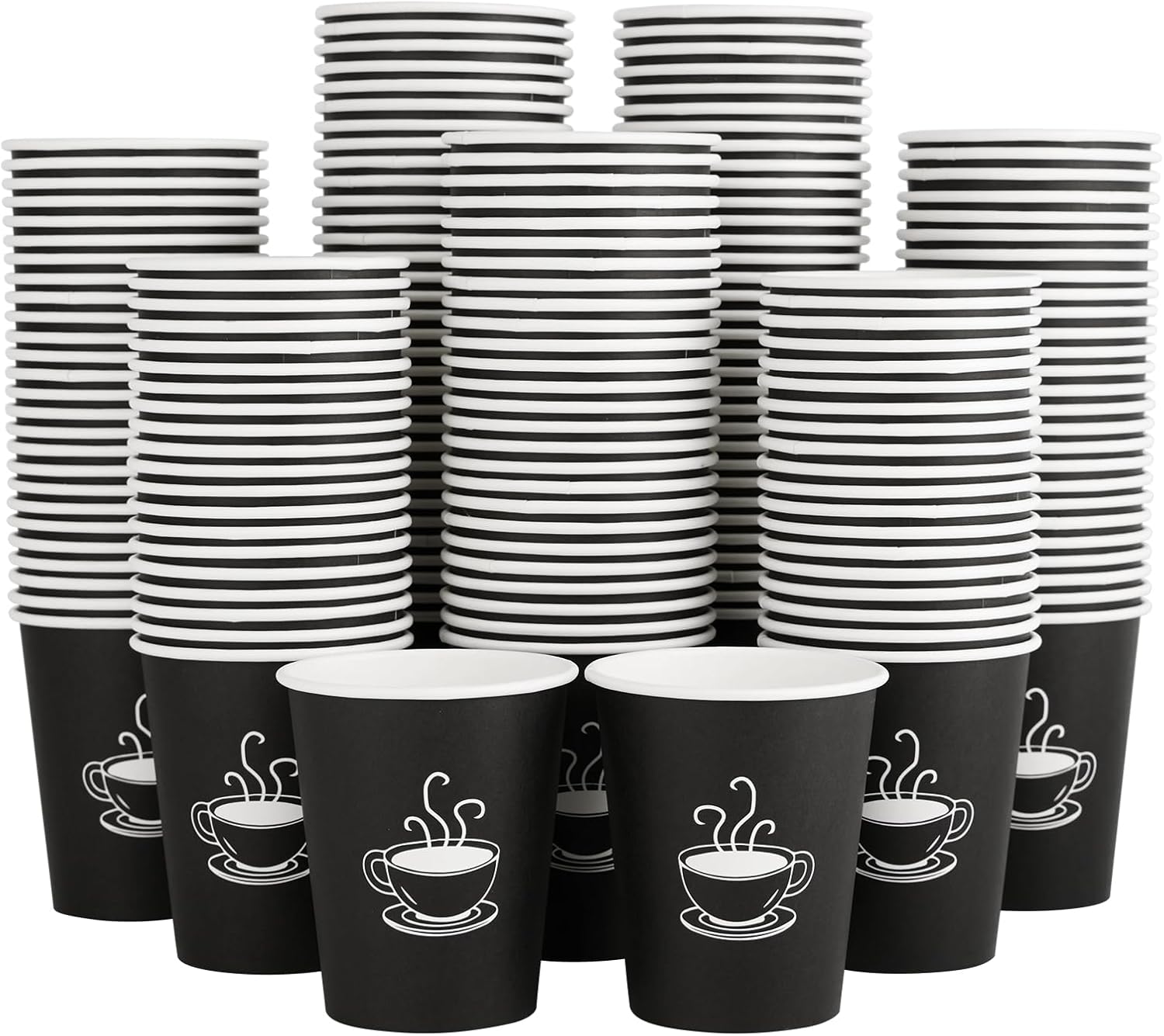 Disposable Paper Coffee Cups, 8 oz, Black, Pack of 360