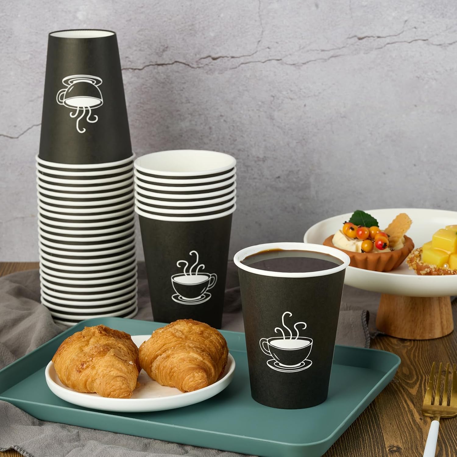 Disposable Paper Coffee Cups, 8 oz, Black, Pack of 360