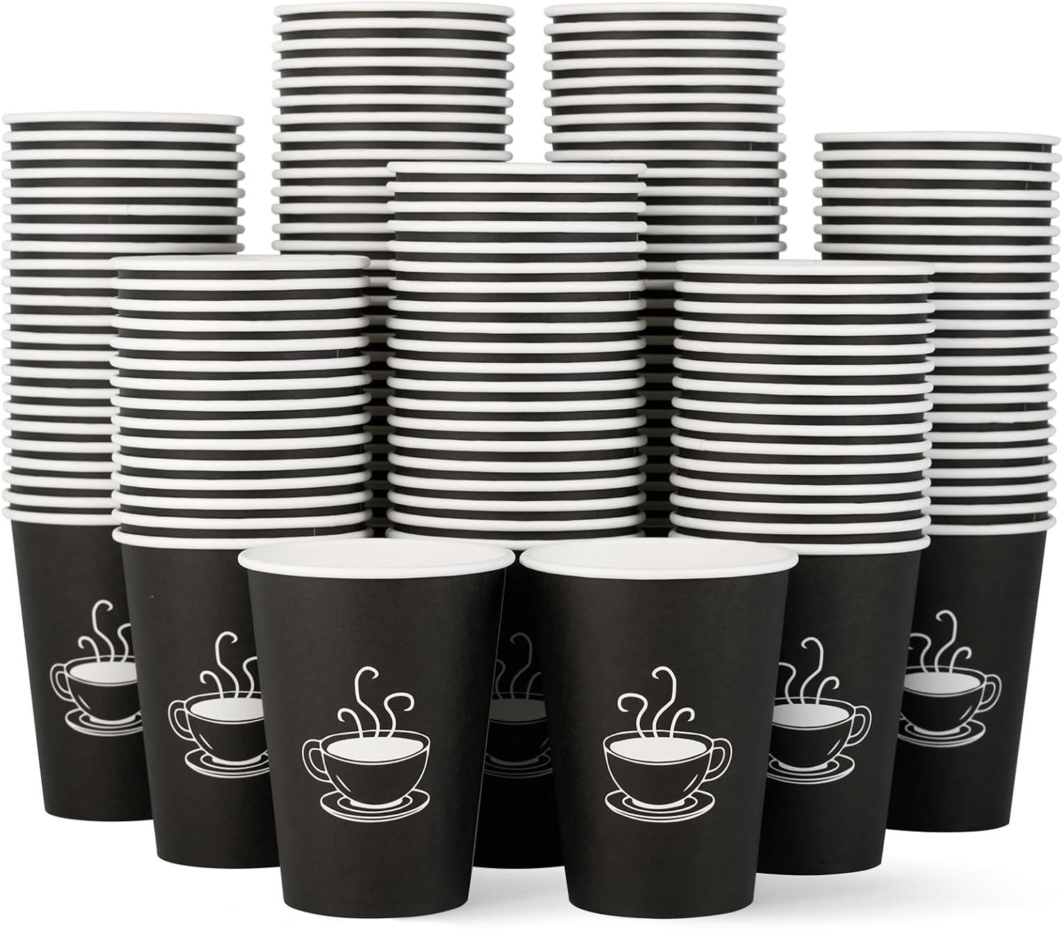 Disposable Paper Coffee Cups, 8 oz, Black, Pack of 360