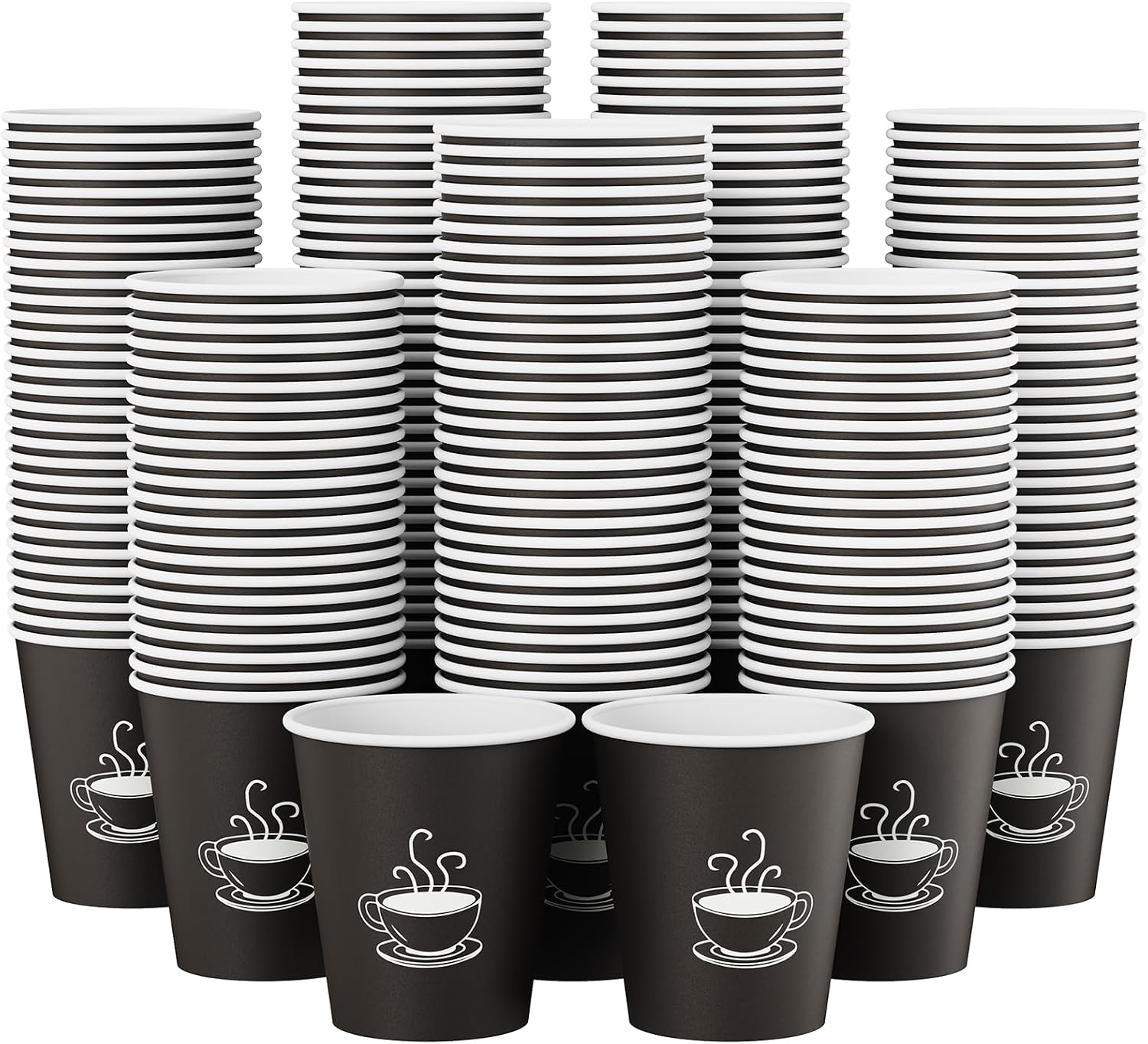Disposable Paper Coffee Cups, 8 oz, Black, Pack of 360