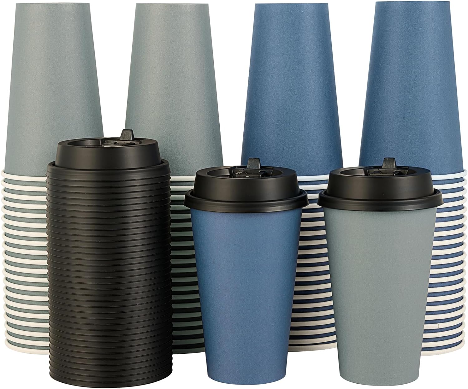 Disposable Paper Coffee Cups with Lids, 16 oz, Pack of 100
