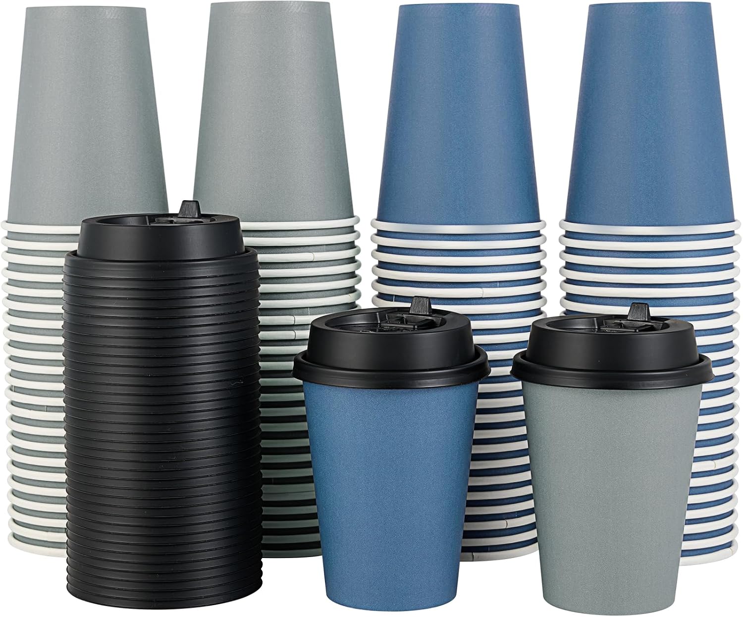 Disposable Paper Coffee Cups with Lids, 16 oz, Pack of 100