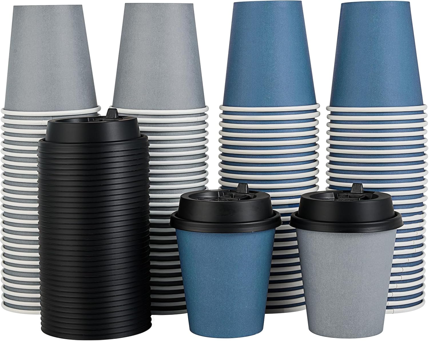 Disposable Paper Coffee Cups with Lids, 16 oz, Pack of 100