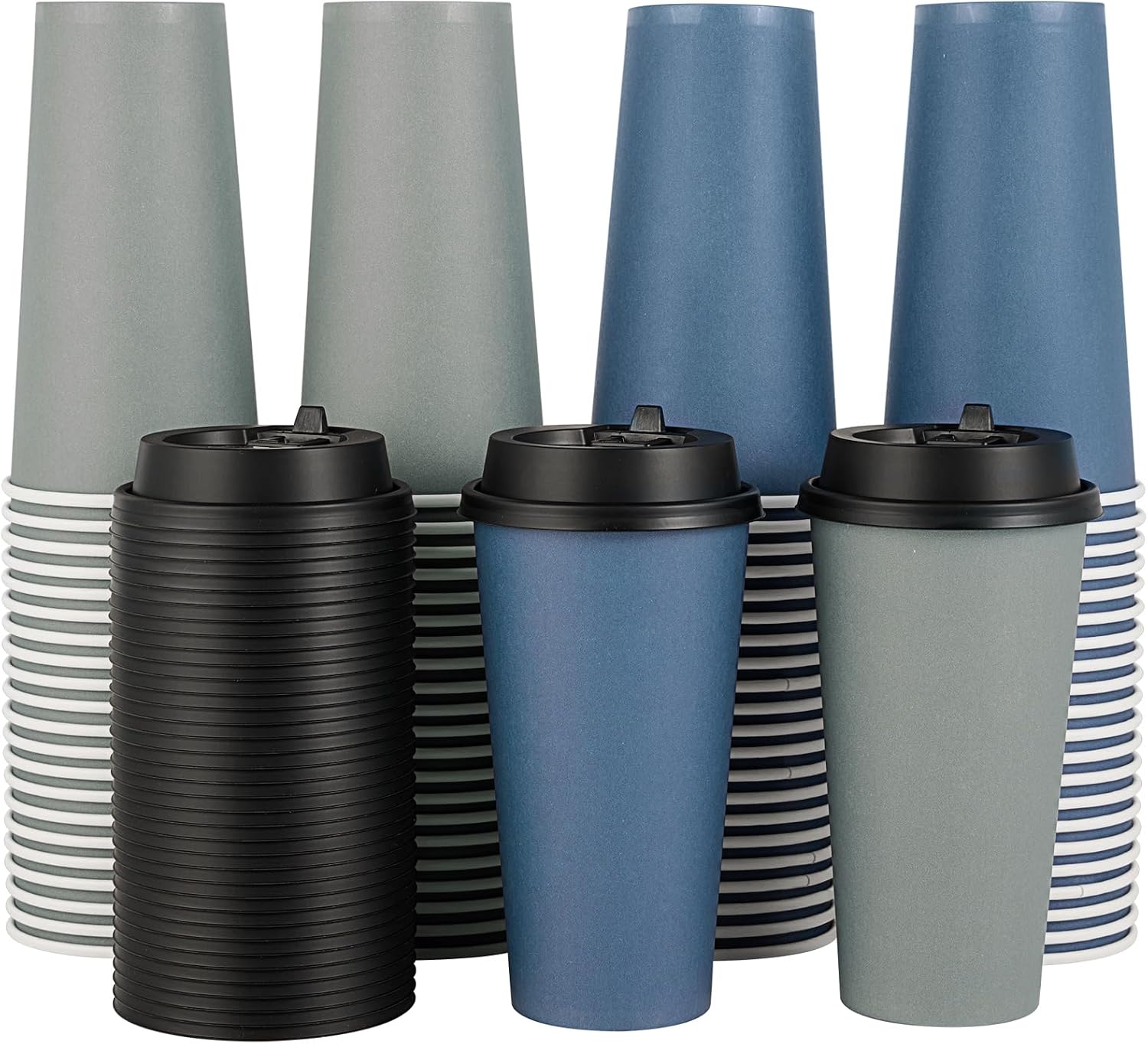 Disposable Paper Coffee Cups with Lids, 16 oz, Pack of 100