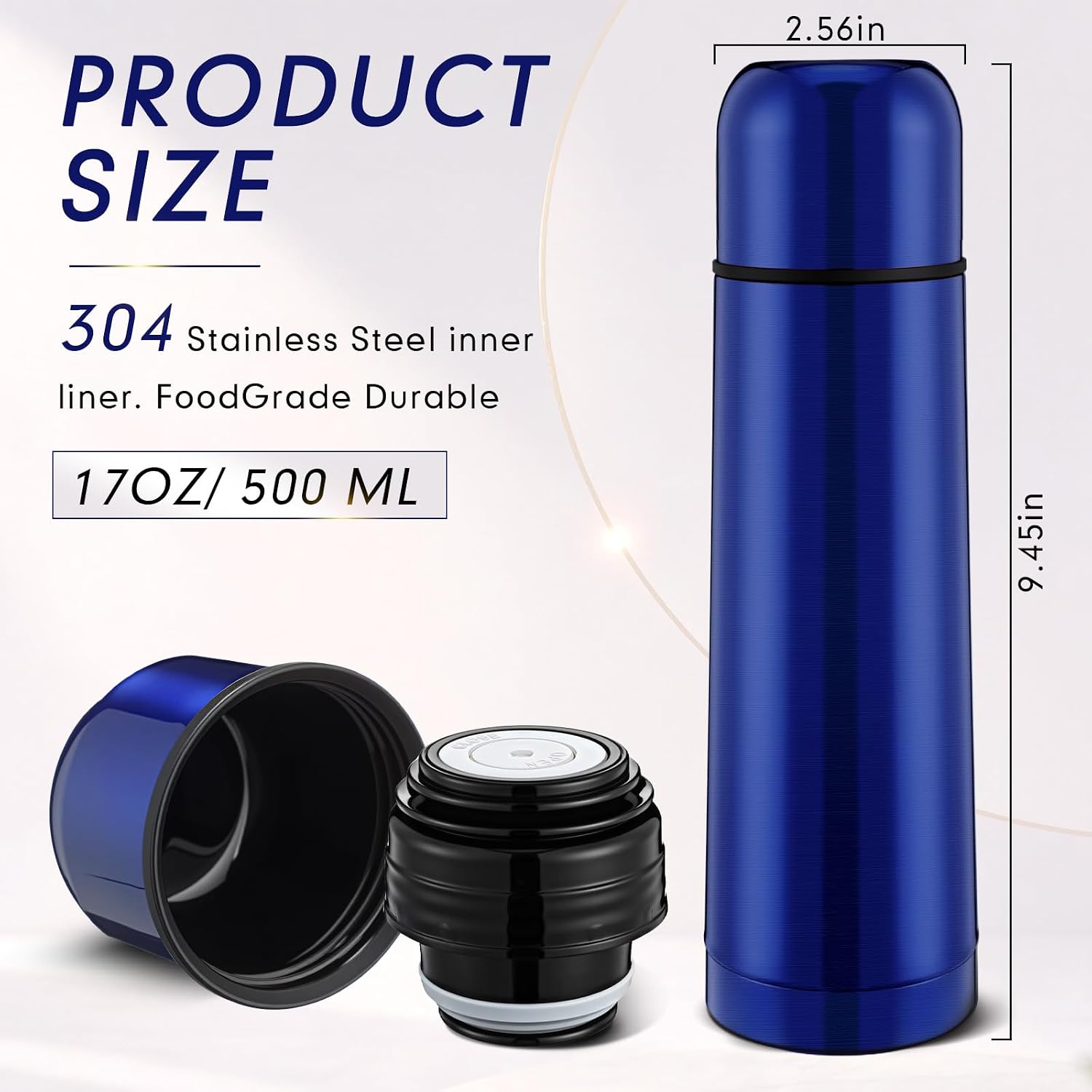 Stainless Steel Vacuum Flask with Cup, 500 ml, Set of 2